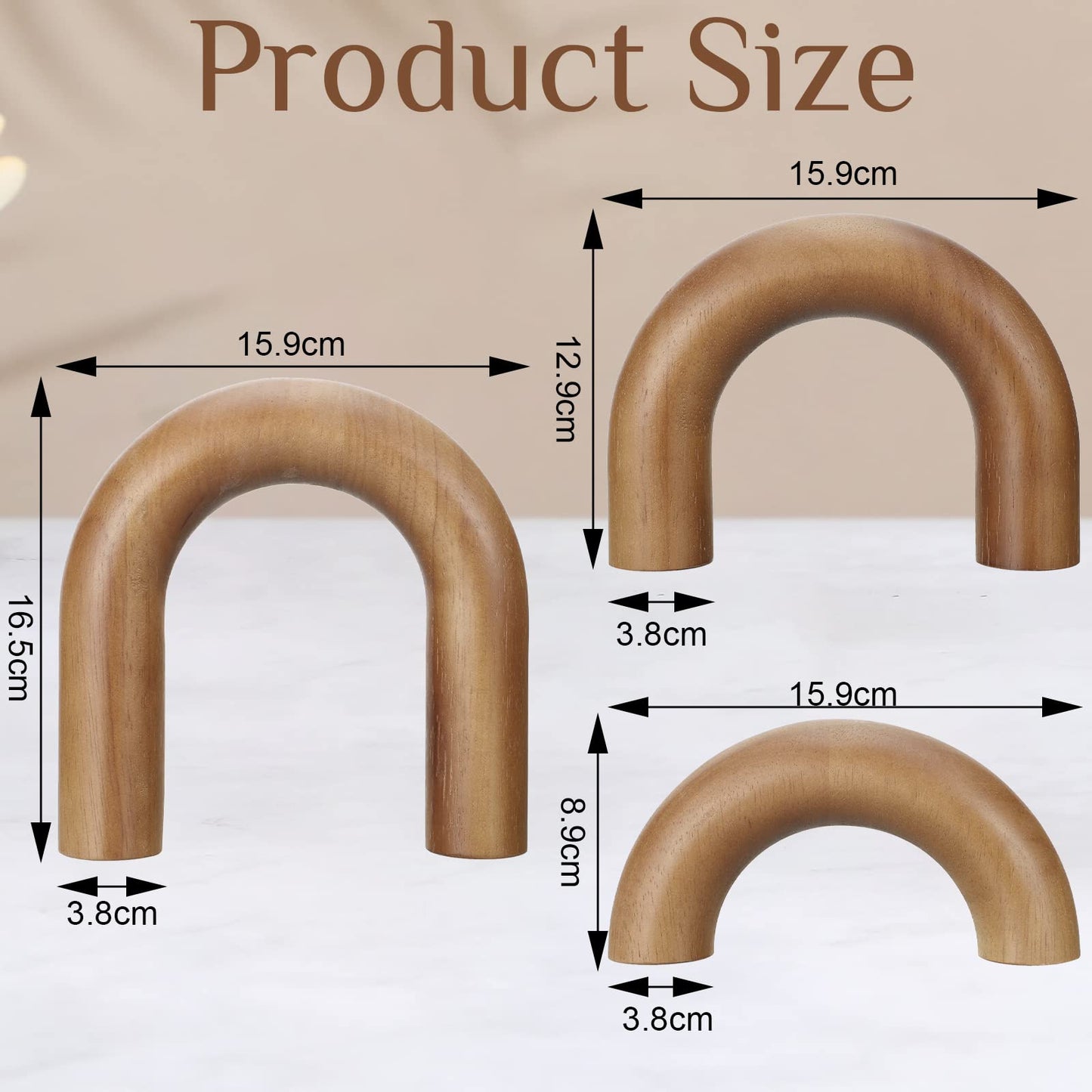 Roowest 3 Pieces Wood Arch Book Shelf Decor Wooden Coffee Table Natural Modern Home Mantel Decorations for Living Room Entryway, Small Medium Large