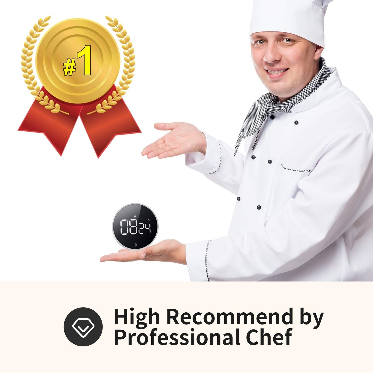 VOCOO Digital Kitchen Timer - Magnetic Countdown Countup Timer with Large LED Display Volume Adjustable, Easy for Cooking and for Seniors and Kids to Use (Space Grey)