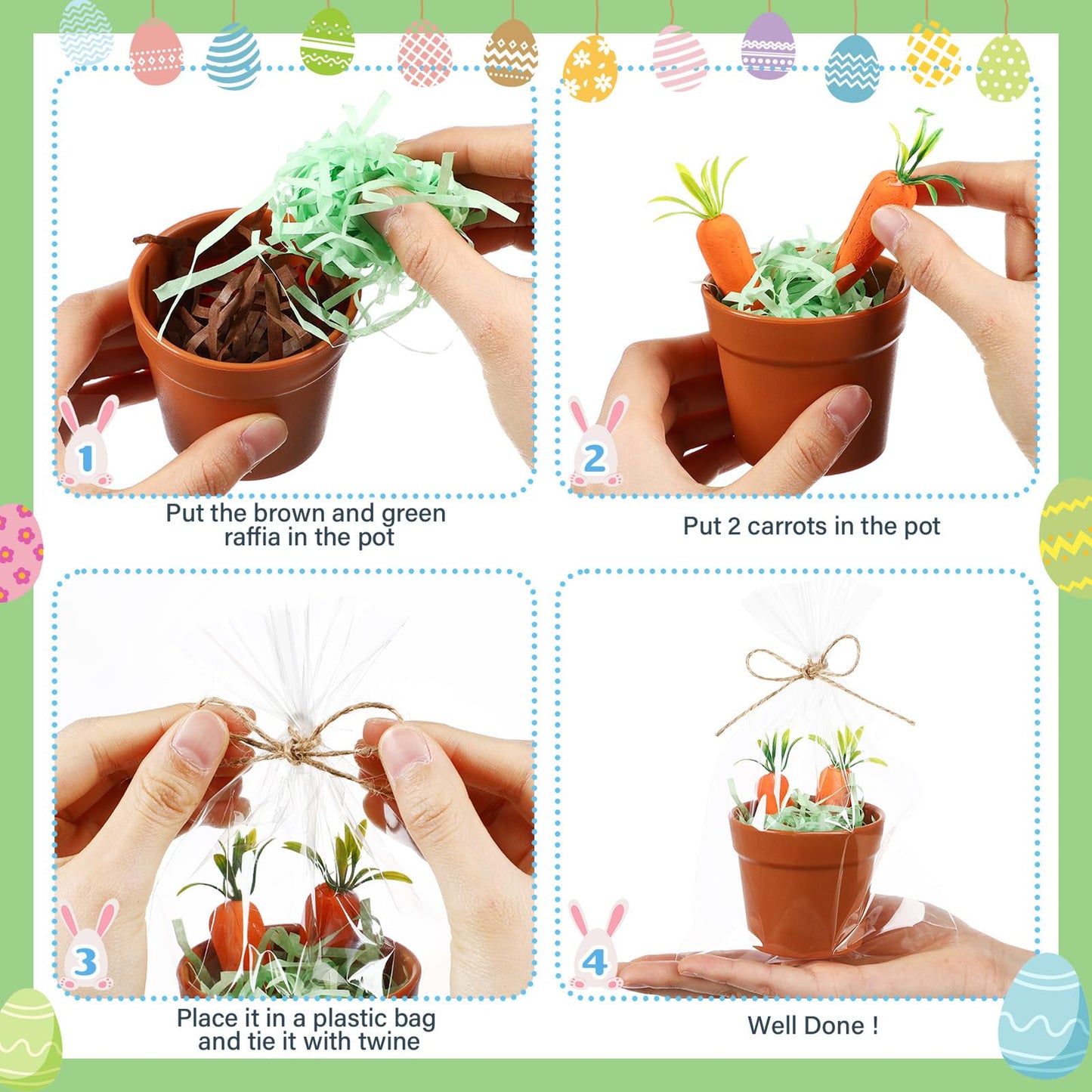 Simgoing 24 Set Mini Easter Baskets Bulk Tiny Easter Party Favors DIY Craft Kit Gifts Decorative Terracotta Pot with Carrots Supplies for Easters Basket Stuffer Spring Classroom Activities Decoration