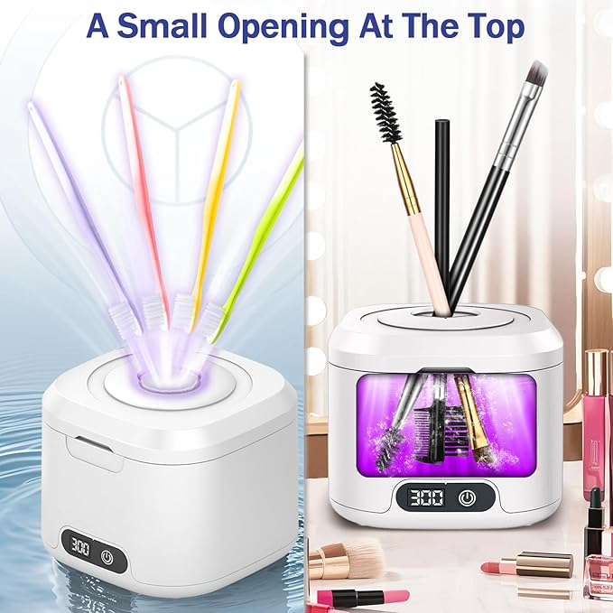 Ultrasonic Retainer Cleaner with UV, 300ML, 49kHz, Dental Cleaning Pod for Dentures, Aligners, Night Guards, Braces, Toothbrush Heads, Jewelry, Mouth Guard, 4 Modes with Digital Timer