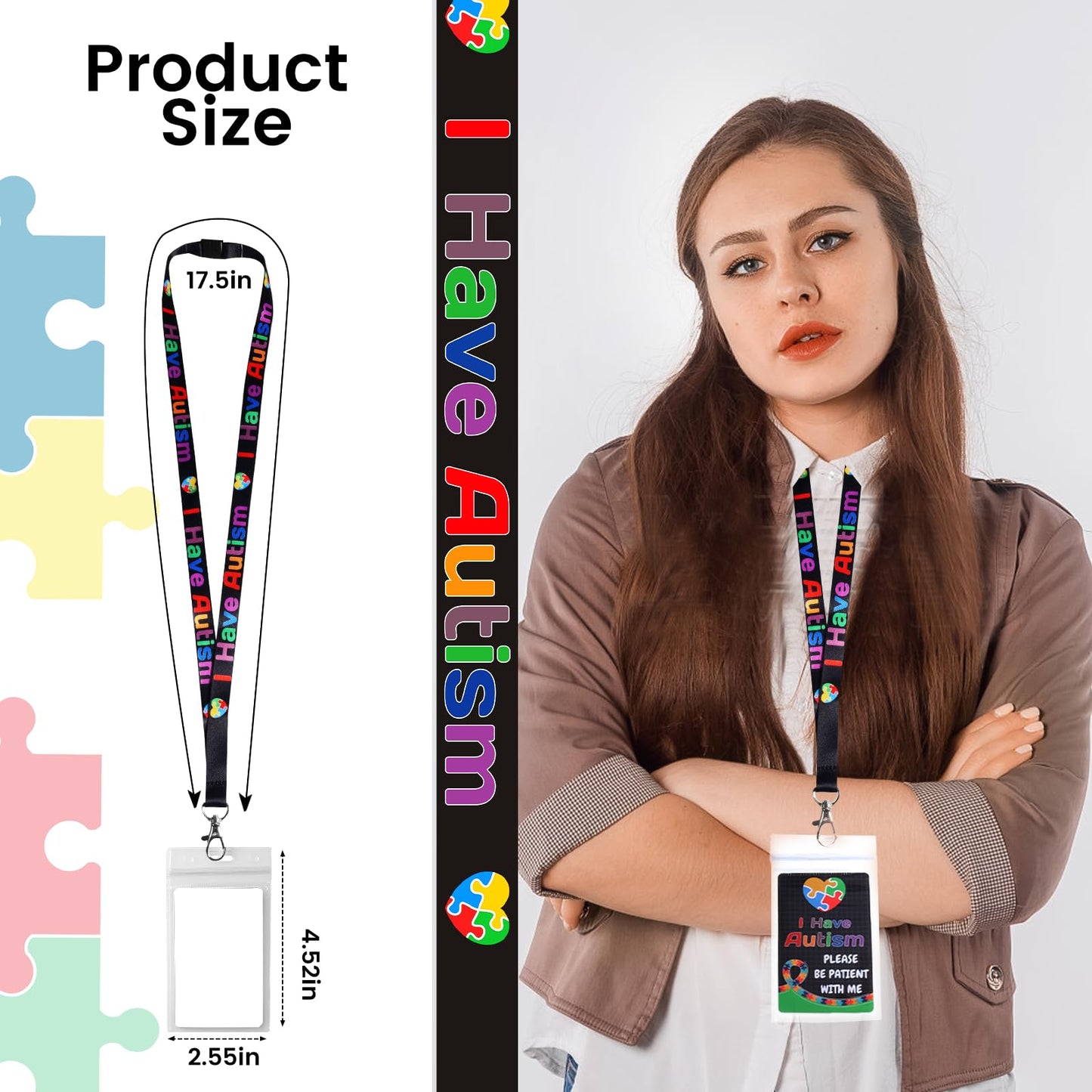 2 Set Autism Alert Card, ADHD Awareness Autistic Emergency Contact Card with Autism Lanyards Waterproof Card Holder Pocket Insert PVC