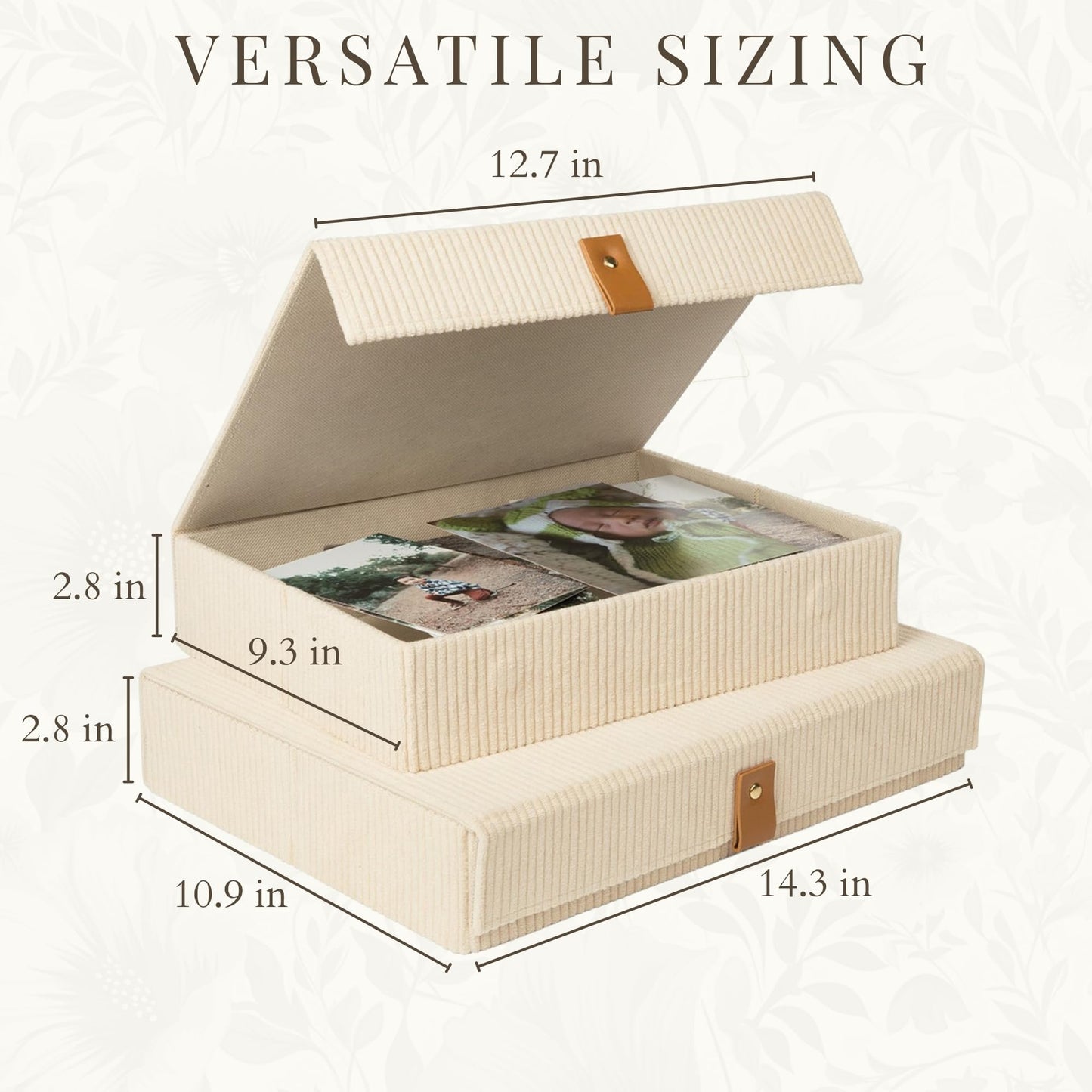 cherish & dwell Beautiful Cozy Corduroy Decorative Storage Boxes with Lids – Set of 2 Keepsake Boxes for Photos, Documents and Home Decor Accents - Giftable Memory Boxes