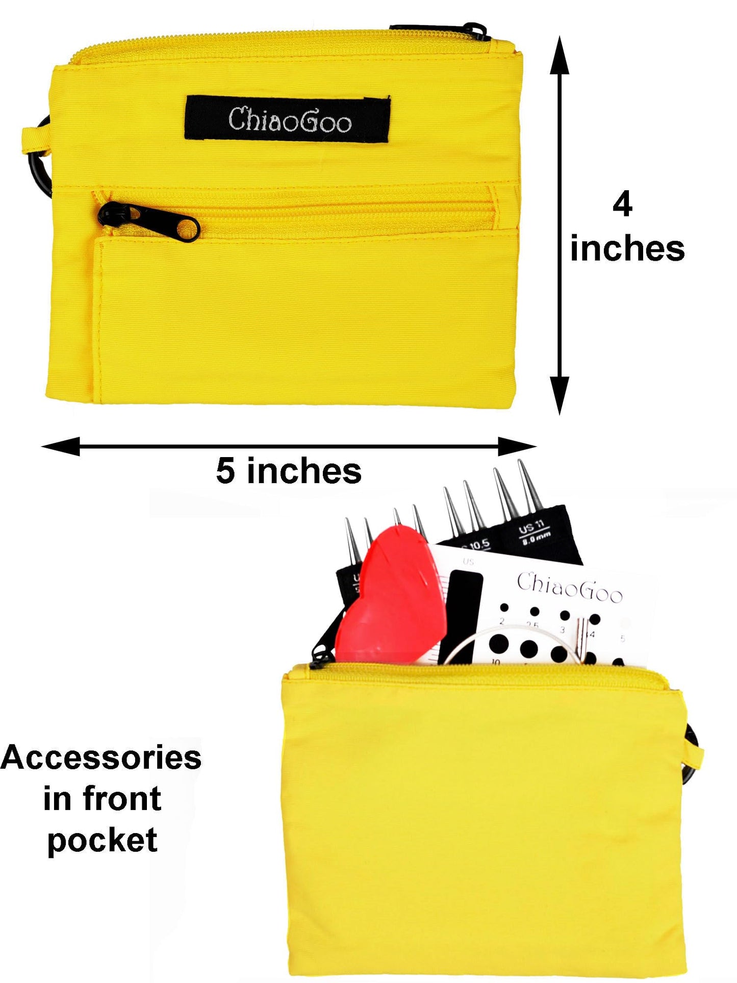 ChiaoGoo Twist Red Lace Shorties 3-Inch Large Yellow 7230-L Interchangeable Knitting Needle Set, US 9, 10, 10.5, 11 Stainless Steel with 3 Swiv360 Cables with Project Bag