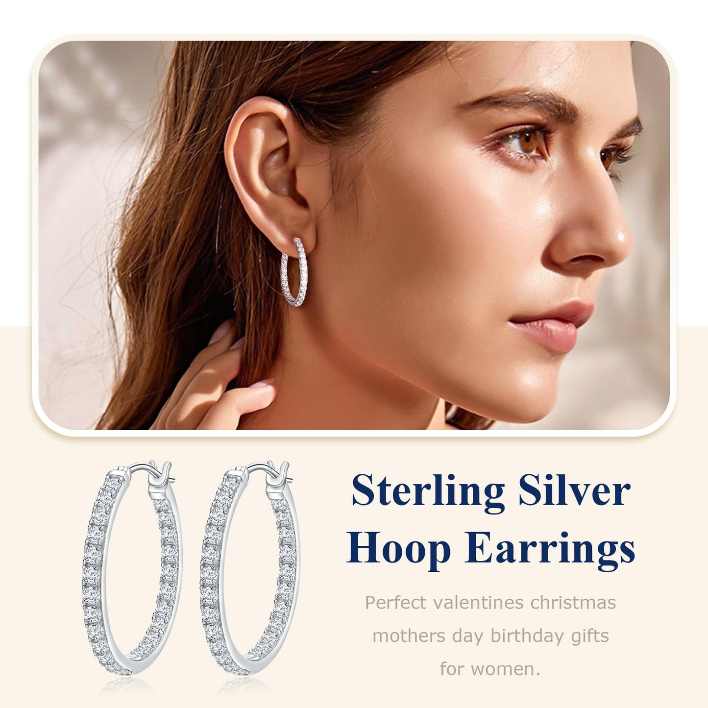 AGRULE 26mm Sparkle Cubic Zirconia Hoop Earrings Sterling Silver Small Hoops Diamond Hoop Earrings for Women