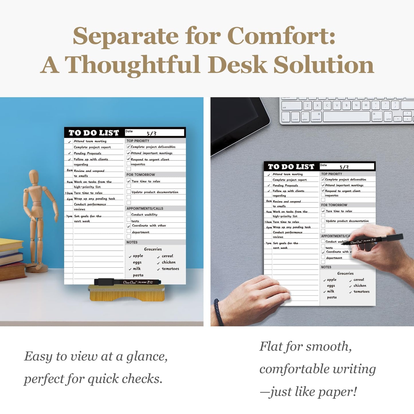 Dry Erase Desk Planning Board - Reusable Desktop Daily Planning Board, Work to-do List - 11"x8.5" Tabletop Dry Erase Board with Stand - Marker Included