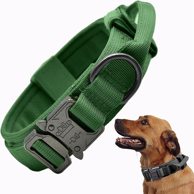 Tactical Dog Collar, Adjustable Military Training Collars, Emerald Green M
