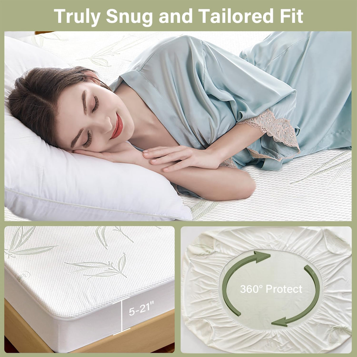 Queen Mattress Protector Waterproof Mattress Pad Washable Bamboo Rayon Mattress Cover Breathable Noiseless Bed Protector 5"
