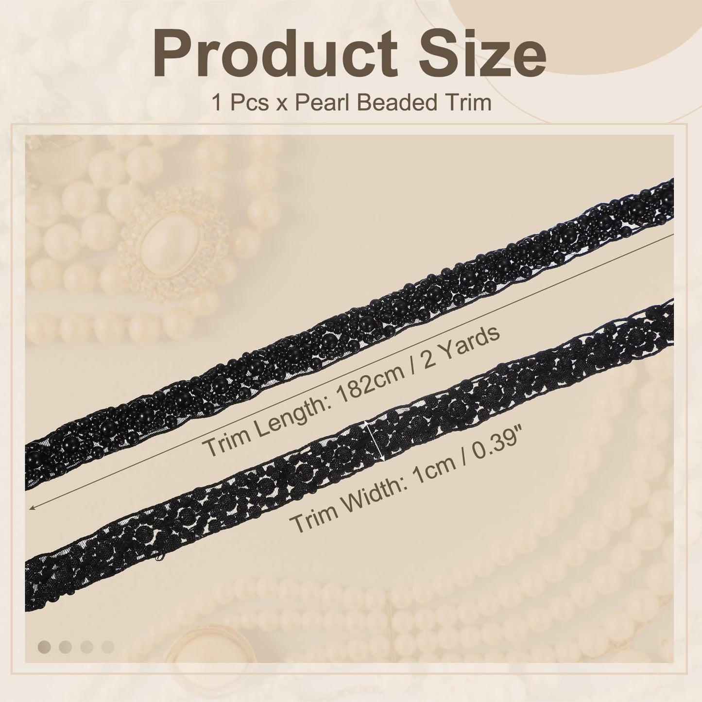 uxcell 2 Yards Pearl Beaded Trim, 1cm Bridal Lace Ribbon Trimming Edge Embellishments for Sewing Wedding Party Dress Fabric DIY Craft, Black