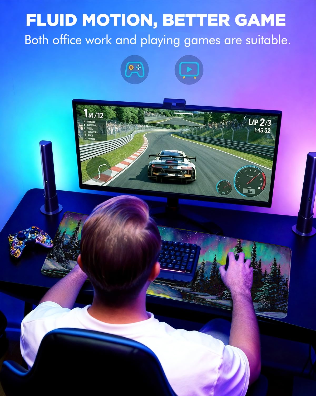 GooodiderX Mouse Pad, Scenery Mousepad, Large Size 31.5x11.8in, Mouse Pads with Stitched Edge & Rubber Non-Slip Bottom, Designed for Gaming, Home, Office (Aurora)