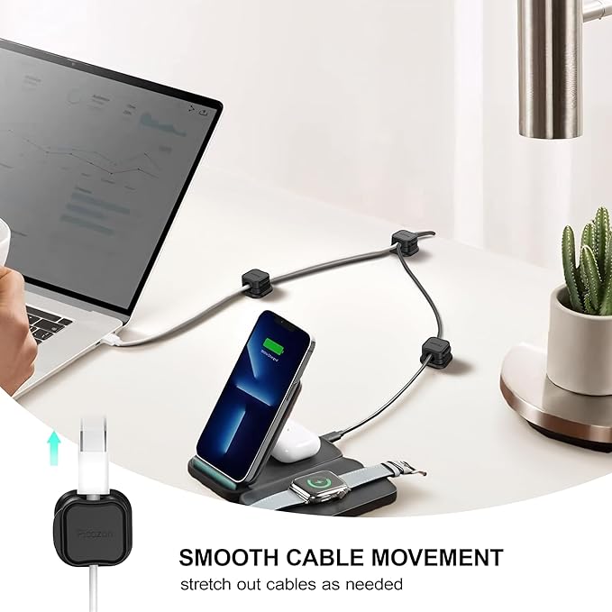 12 Pack Magnetic Cable Clip Organizer Cord Holder, Picozon Adhesive Cable Management, Wire Phone USB Charger Cable Holder, Keeper Organizer for Office Home Desktop Table - Black