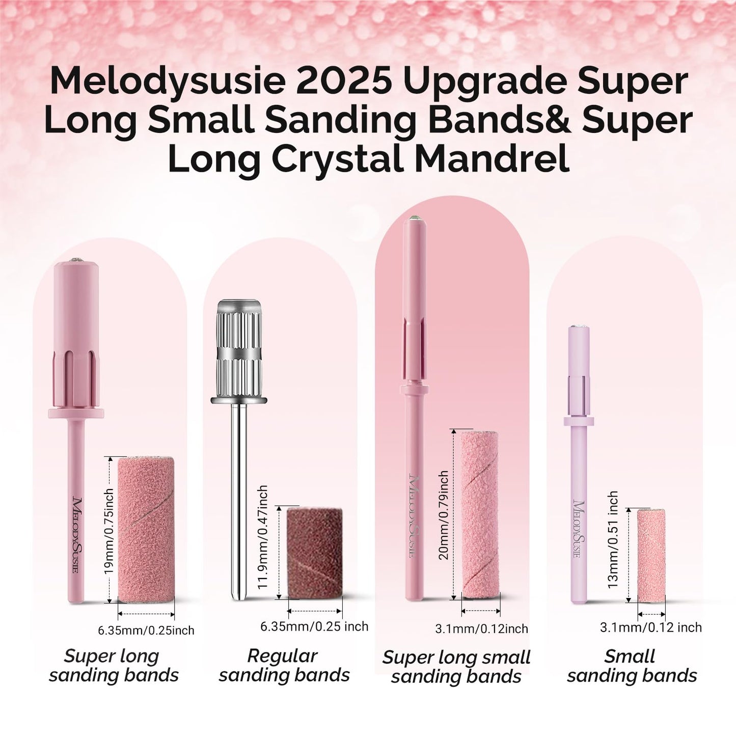 MelodySusie 50 Pcs Super Long Small Sanding Bands with Heart Shape Mini Nail Buffer Block