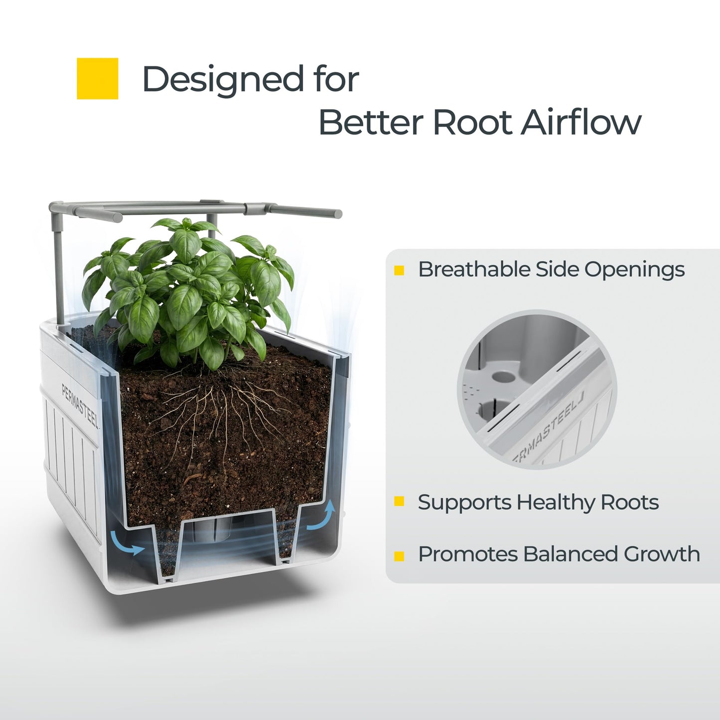 Permasteel Herb Garden Planter with Trellis Support, Self-Watering System with Water Level Indicator, Fits Multiple Herb Plants, for Basil, Flowers, Succulents, Indoor & Outdoor, White