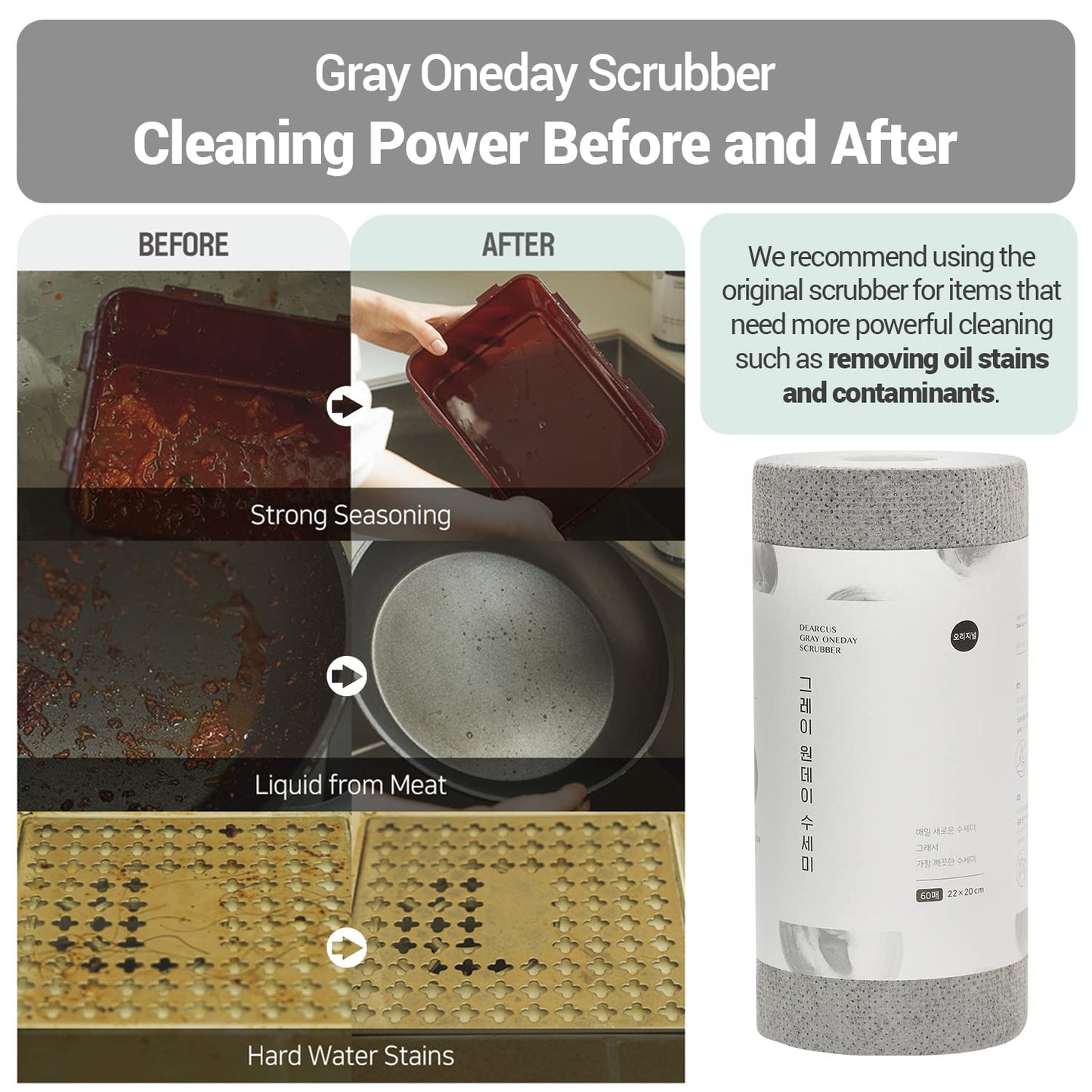 DEARCUS Gray One Day Scrubber - No Odor Dishcloths for Washing Utensils, Cookware, & Cooktop – Multipurpose Lint Free Cleaning Cloths for Kitchen Made of PP - for One Day Use, 2 Pack 120 Sheets