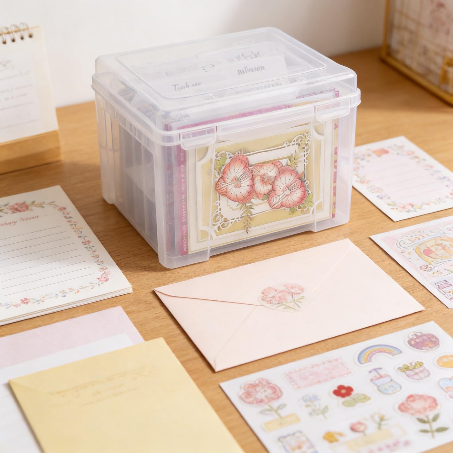 Find Scrapblooms Greeting Card Storage & Organizer Box with 6 Removable Dividers for Holiday Birthday Get Well Cards Photos, Crafts, Scrapbooking(Clear)