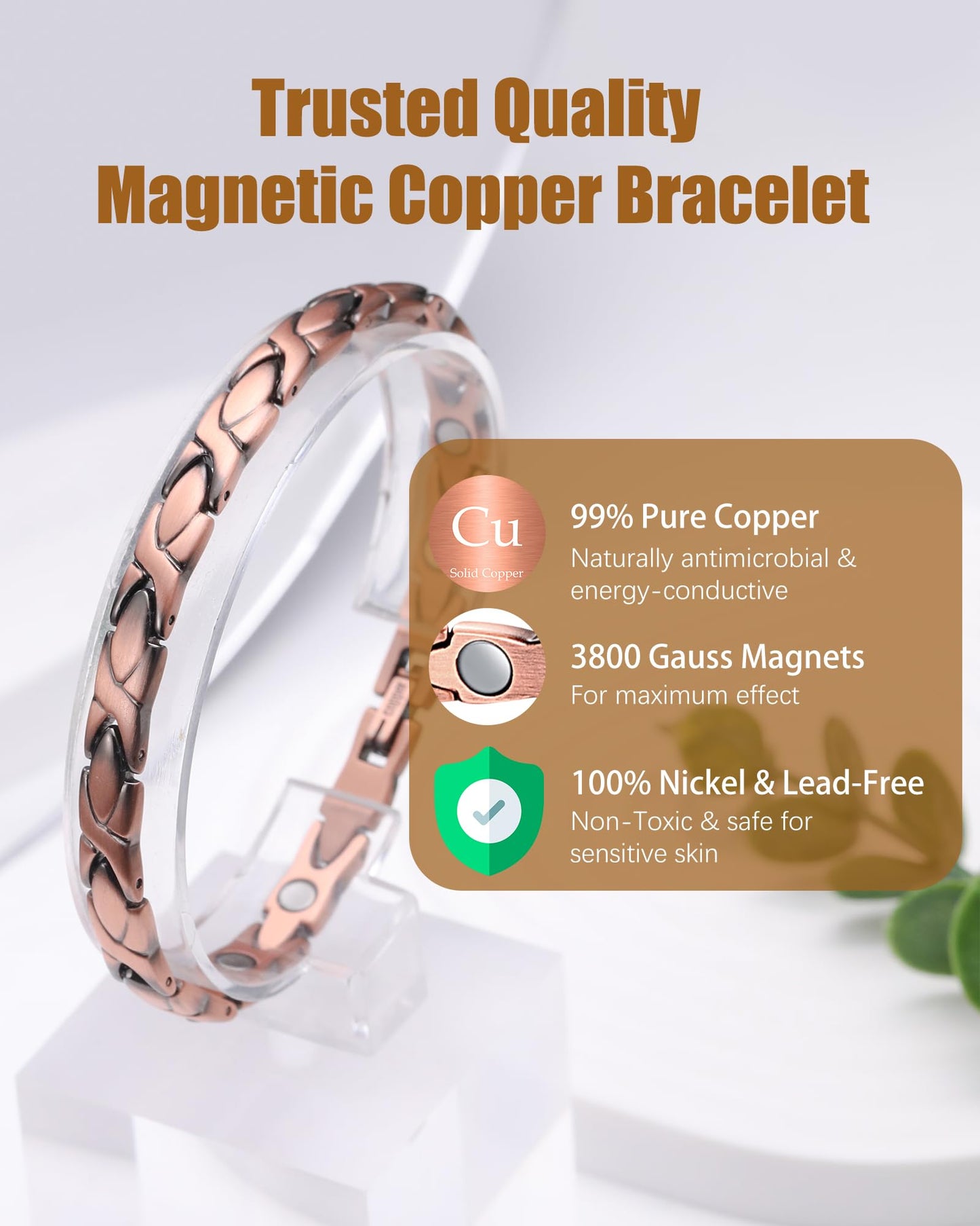 Jeracol Copper Bracelets for Women Lymph Detox Magnetic Bracelets, 100% Solid Pure Copper Bracelet with 3800 Gauss Magnets with Adjustable, Jewelry Gift