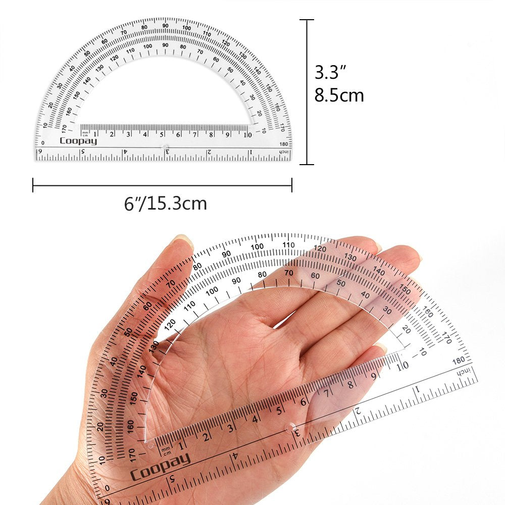 Coopay 24 Pack Plastic Protractors Student Math Clear Protractor Set 180 Degrees for Angle Measurement, 6 Inches