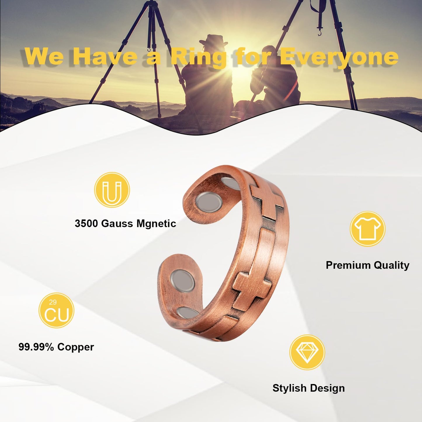 EnerMagiX Copper Rings for Women, Pure Copper Cross Adjustable Magnetic Ring, Copper Jewelry (0959)