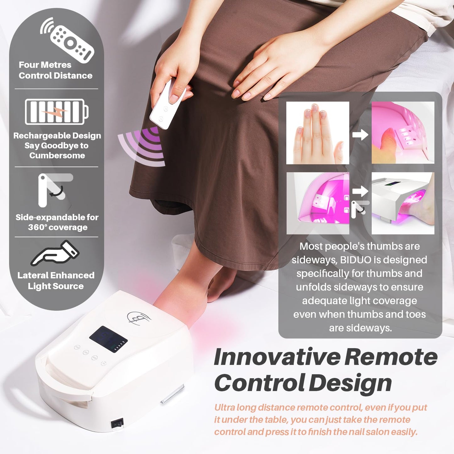 BIDUO 96W Cordless Nail Lamp, Pearl White Nail Dryer with Remote Control,Auto Sensor,Reflective Magnetic Bottom,Cooling Fan & 4 Timer,Rechargeable Professional LED UV Light for Nails Gel Polish