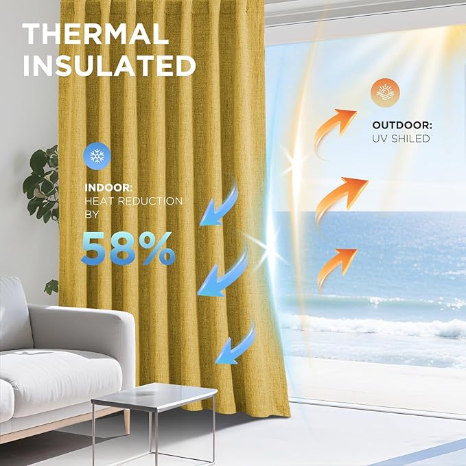Joydeco Blackout Curtains for Bedroom - 72 Inch Long 100% Light Blocking 2 Panels Set Yellow Drapes, Thermal Insulated Room Darkening Curtains, Linen Textured for Living Room, Rod Pocket & Back Tabs
