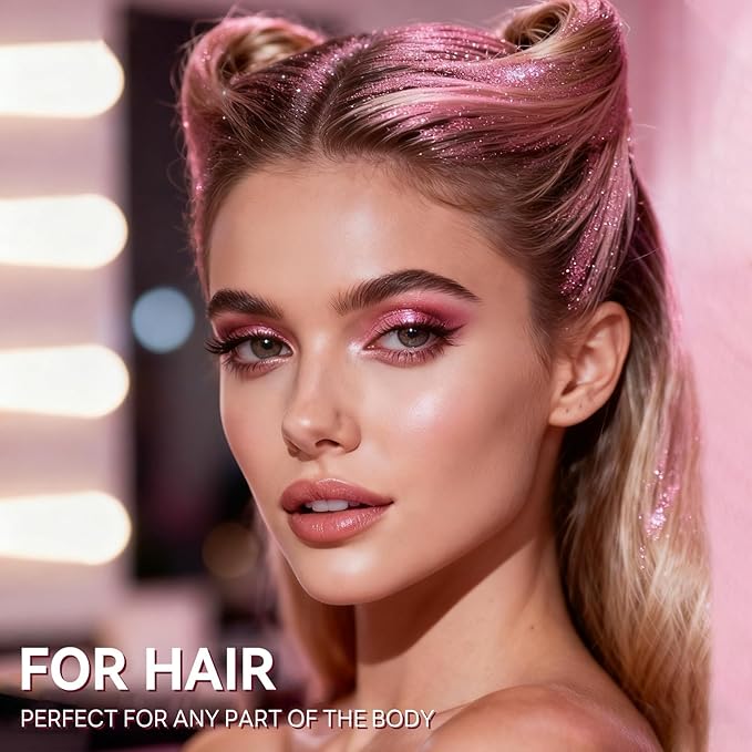 Light Pink Glitter Spray for Face, Body, Hair and Clothes, Holographic Glitter Hairspray for Festival, Rave, Prom, Concert, Stage Makeup, Quick Dry, Long Lasting Shimmer, Lightweight, 4.05 fl oz