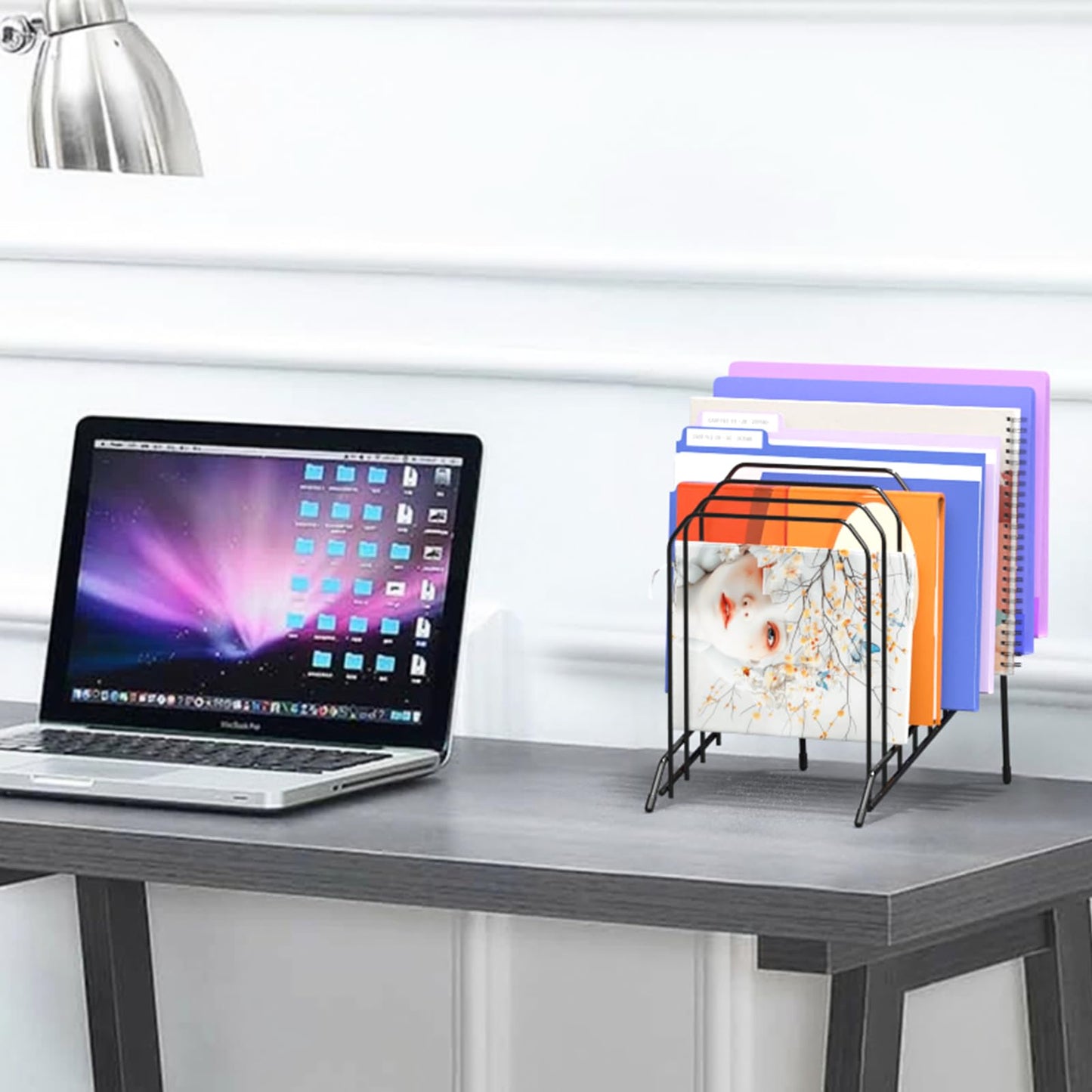 Gawerk Incline Metal Desk Magazine Folder Holder, Sorter Desk File Organizer with 8-Section Vertical Compartments Rack File Organizer for Office, Home, School