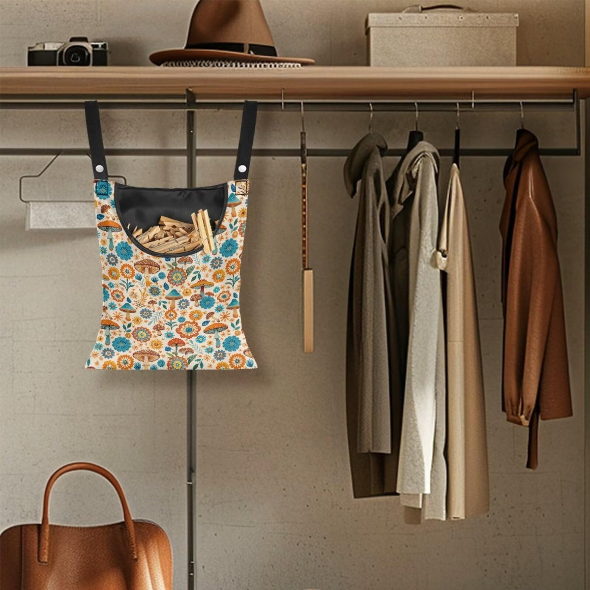 Boho Mushroom Hanging Clothespin Bag