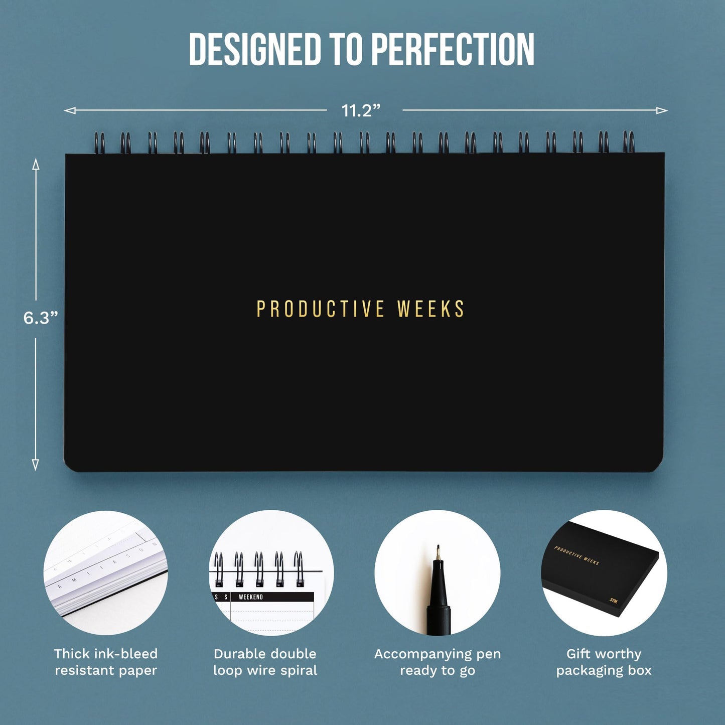 Weekly Planner 2026 (Undated) | Daily Weekly Monthly Planner PRODUCTIVE WEEKS + Pen | Habit Tracker Organizers office, academic | Week at a glance planners for men and women | 1 Full Year | V1