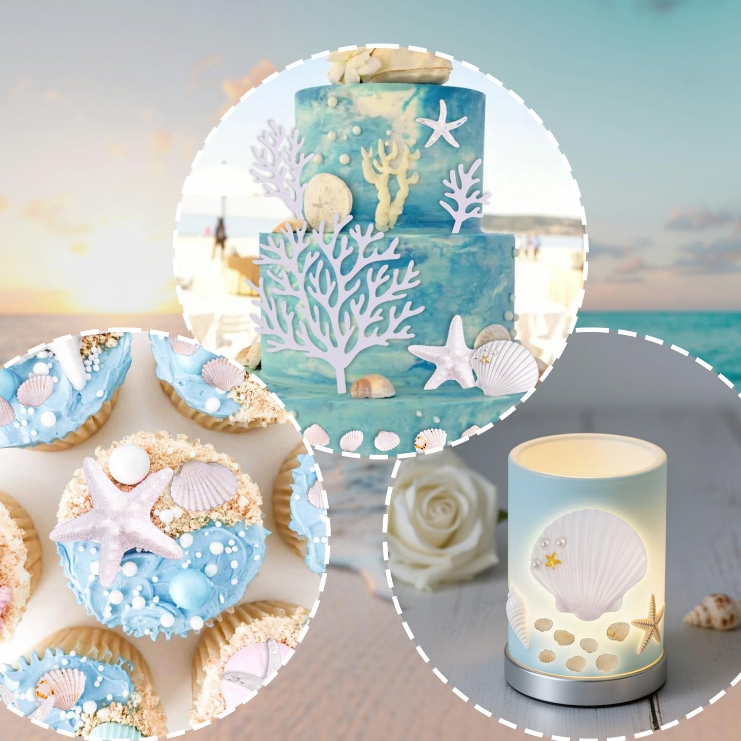 Morofme 20pcs Seashells Cake Toppers Ocean Cake Decorations Starfish Cupcake Toppers Beach Seashell Cupcake Topper Under the Sea Theme Dessert Decor for Baby Shower Birthday Summer Party Supplies