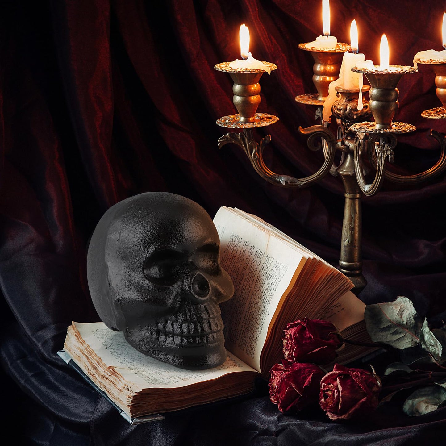 MOLIGOU Skull Statue, Human Skull Sculpture Halloween Decor, Cast Iron Collectible Skull Figurine