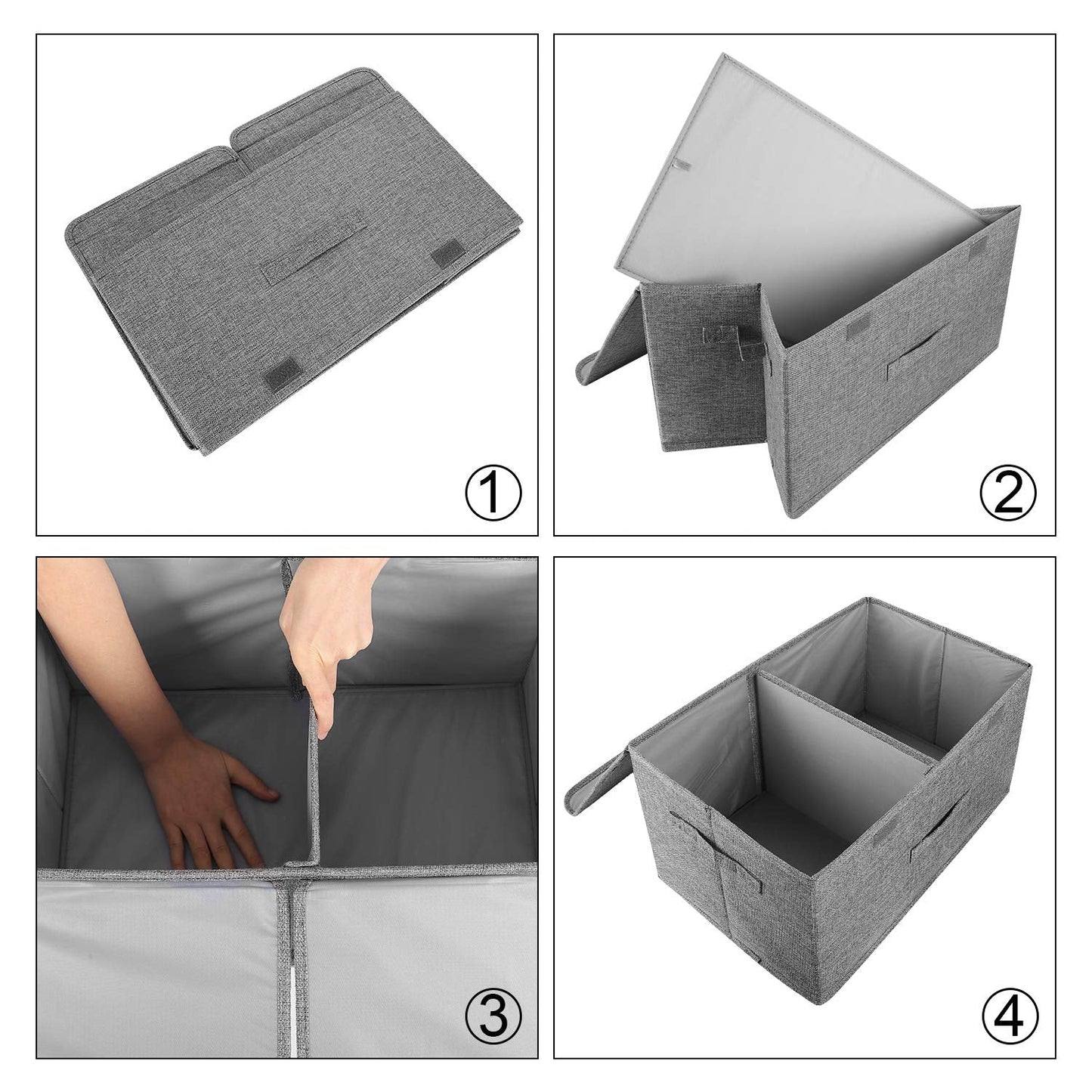 Valease 2 Pack Large Storage Boxes with Lids and Handles, Collapsible Linen Storage Bins Organizer Containers Baskets Cube with Removable Divider for Home Bedroom Closet Office (Pink, Small)