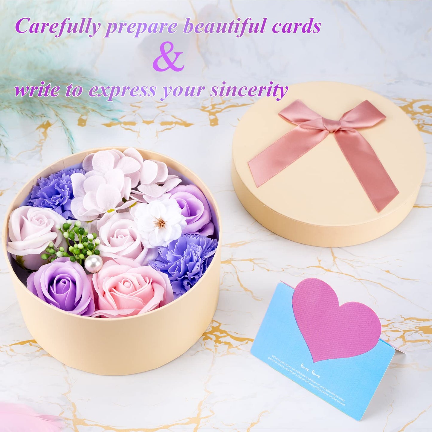Rose Soap Petals Gift Set - Floral Scented Bath Soap with Essential Oils in Decorative Flower Box, Valentine Soap & Flower Soap for Women, Perfect for Valentine's Day, Christmas & Home Decor (Purple)