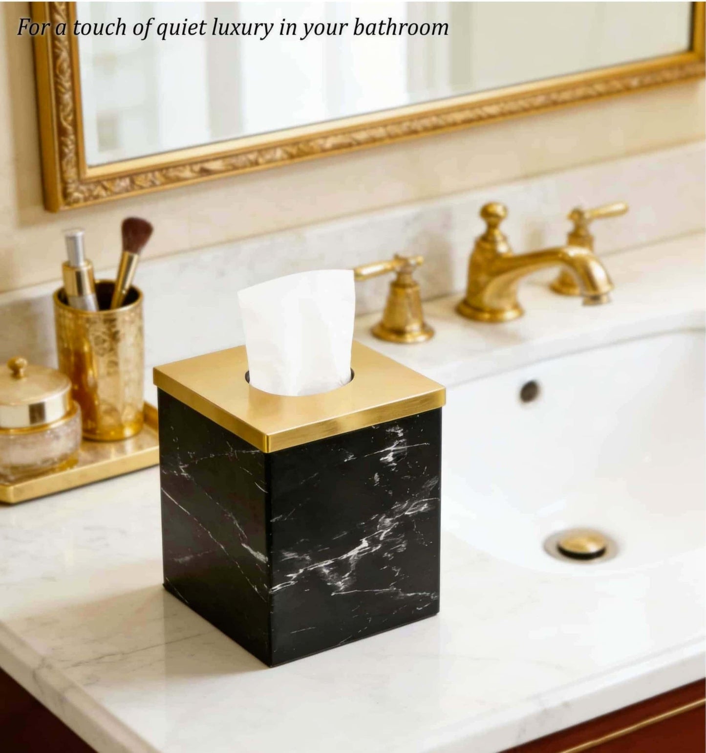 JWT Astyle Metal Facial Tissue Box Cover Holder and Dispenser.Decorative Tissue Box Covers Cube Dresser Accessories for Bathroom Livingroom Kitchen Office Desk.Black Marble Pattern Home Gifts