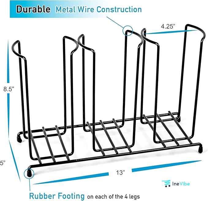 Wire Frame Cup and Lid Organizer, 3 Compartment Metal Rack Design Storage Holder for Plastic, Coffee Beverage Cups