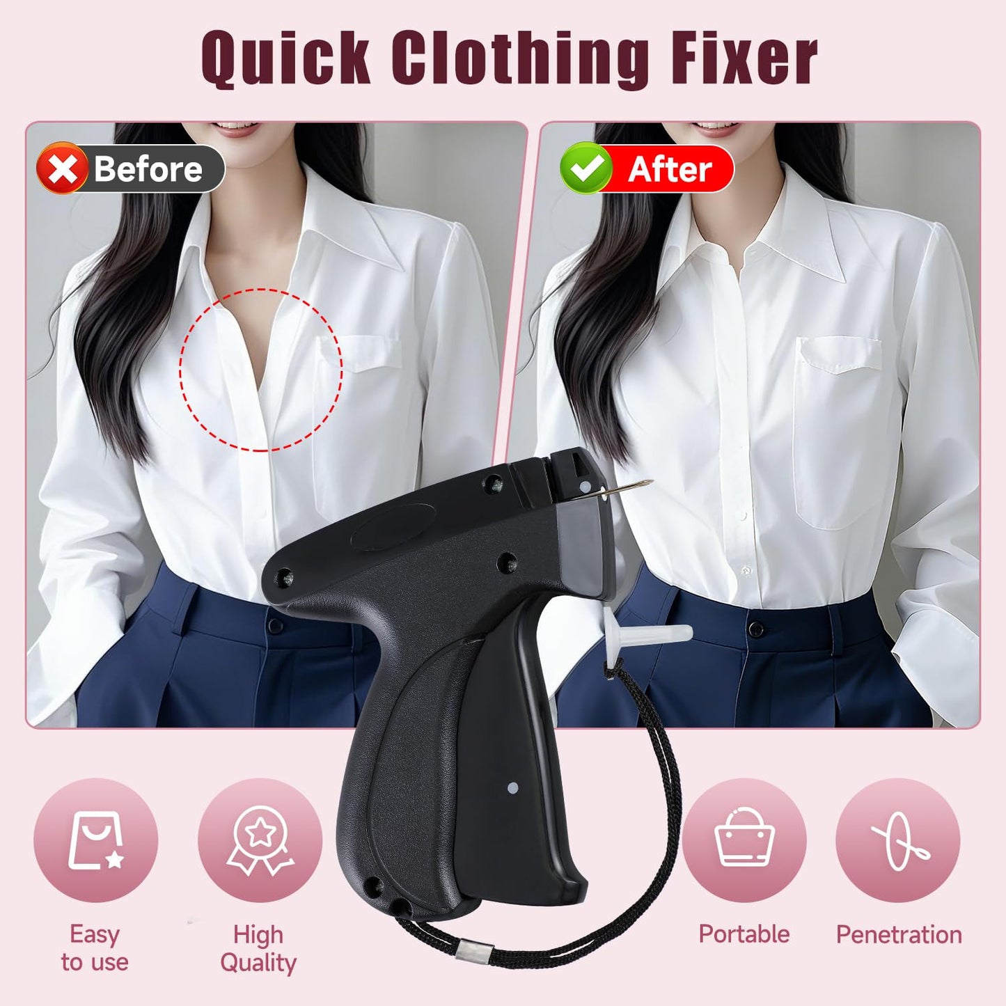 Black Quick Stitch Sewing Gun - Includes 6 Mini Needles and 4000pcs Fasteners (2000 Black & 2000 White) Clothing Stitch Gun Quick Stitchy Sewing Kit