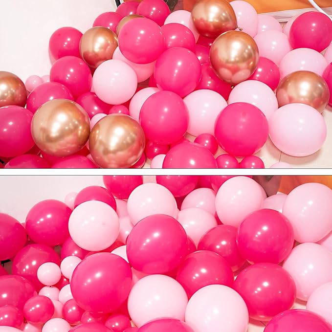 Hot Pink & Rose Gold Balloon Garland Arch Kit, 145 Pcs – Confetti & Metallic Latex Balloons for Girls Birthday, Bridal Shower & Princess Party