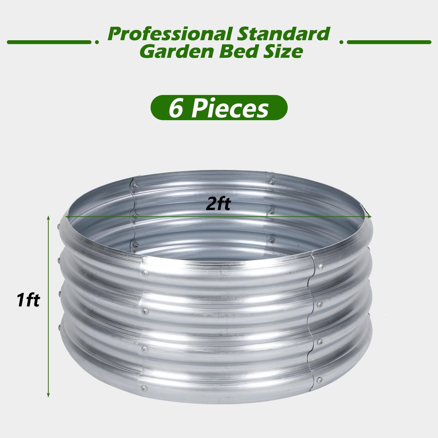 PINPON 3 Pack 2x2x1ft Round Galvanized Raised Garden Bed Outdoor, Silver Metal Planter Box for Vegetables, Herbs, Flowers