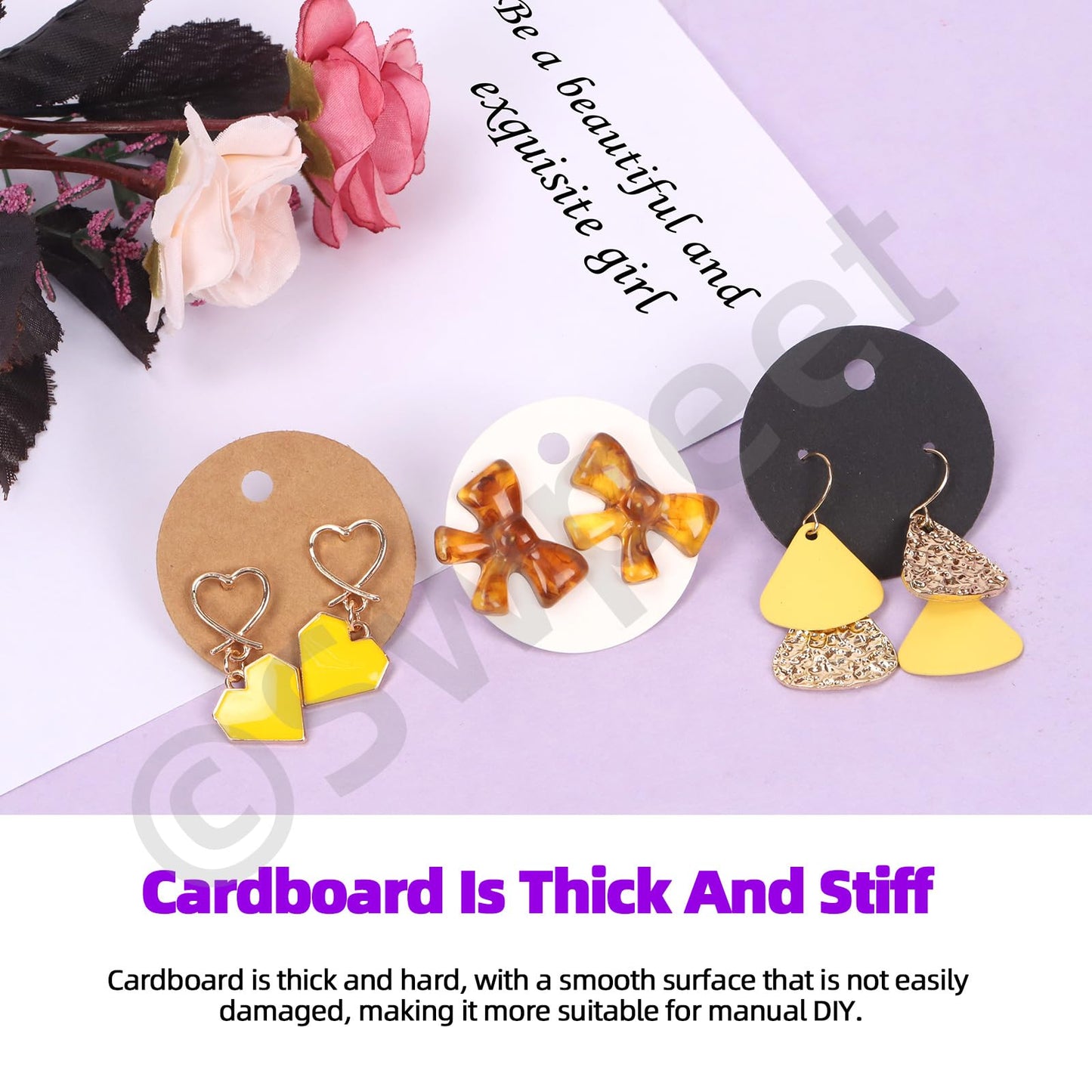 Swpeet 800Pcs 3 Colors Earring Display Cards Assorment Kit, 4CM-1.6 Inch Round Kraft Paper White Black Earring Holder Cards with Earring Backs and Self-Seal Bags for Ear Studs and Earrings Display