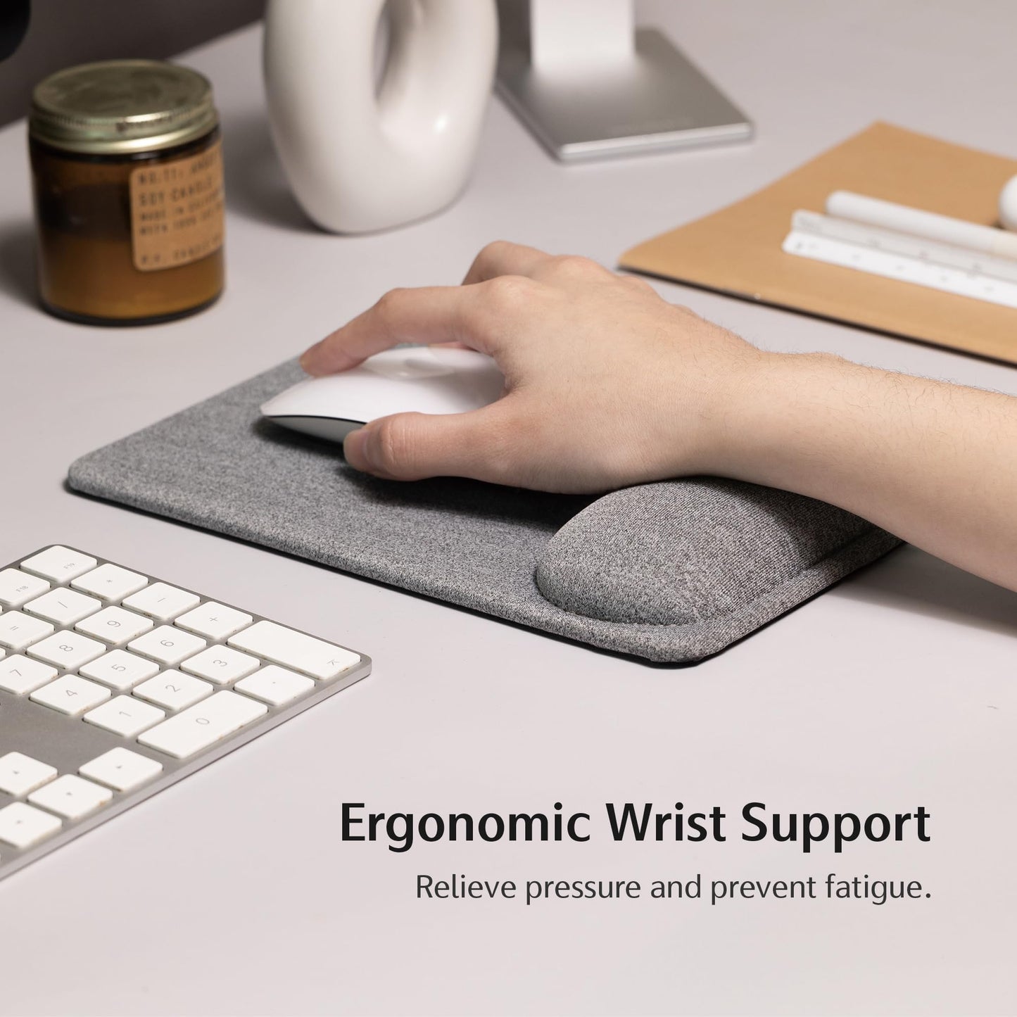 SenseAGE Compact Ergonomic Mouse Pad with Wrist Rest Support, Pain Relief, Non-Slip Base, Optimized Tracking Surface, Lightweight & Portable, Ideal for Office, Home & Travel, 8.9 x 6.1 in (Grey)
