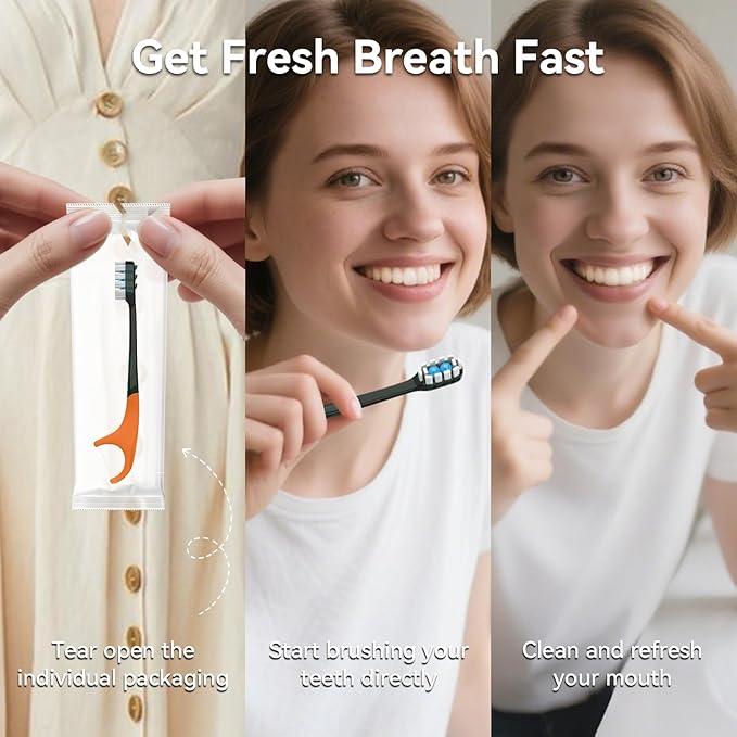 70Pack Disposable Toothbrush with Toothpaste All-in-One Oral Care Prepasted Individually Wrapped 5-in-1 Mini Toothbrush with Toothpick, Flosser, Tongue Cleaner, Perfect for Travel & On-The-Go (70P)