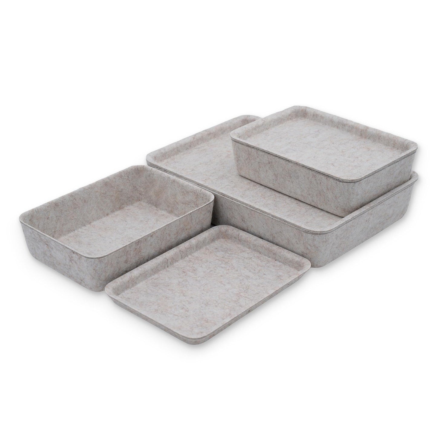 Welaxy Lidded Felt Drawer Organizer Trays with lids Desktop Organizer Bins Storage box for crafts office supplies pen notes Junk Makeup Stationery Organize 3- Pack gift idea (Oatmeal)
