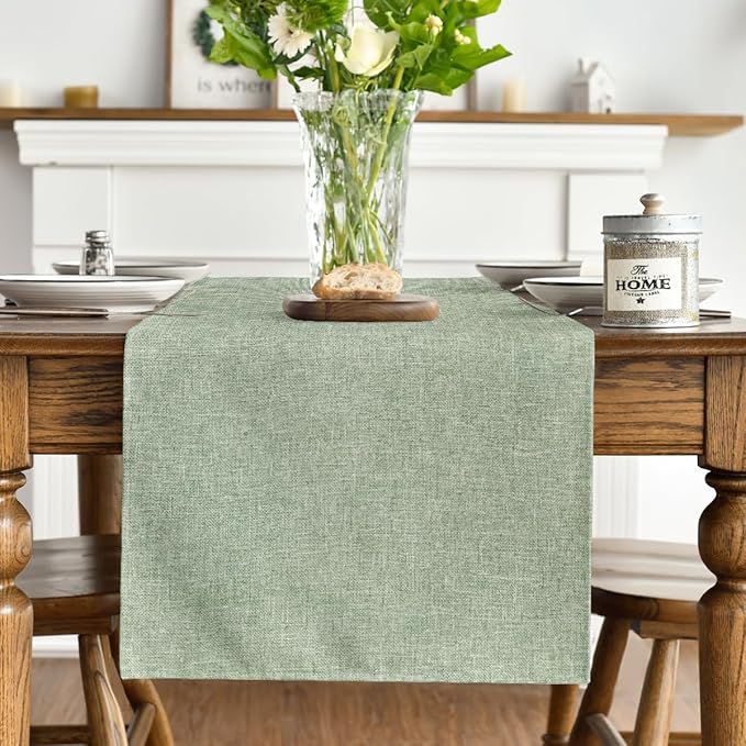 Artoid Mode Sage Green Table Runner, Seasonal Spring Summer Washable Kitchen Dining Table Decoration for Home Party Decor 13x120 Inch