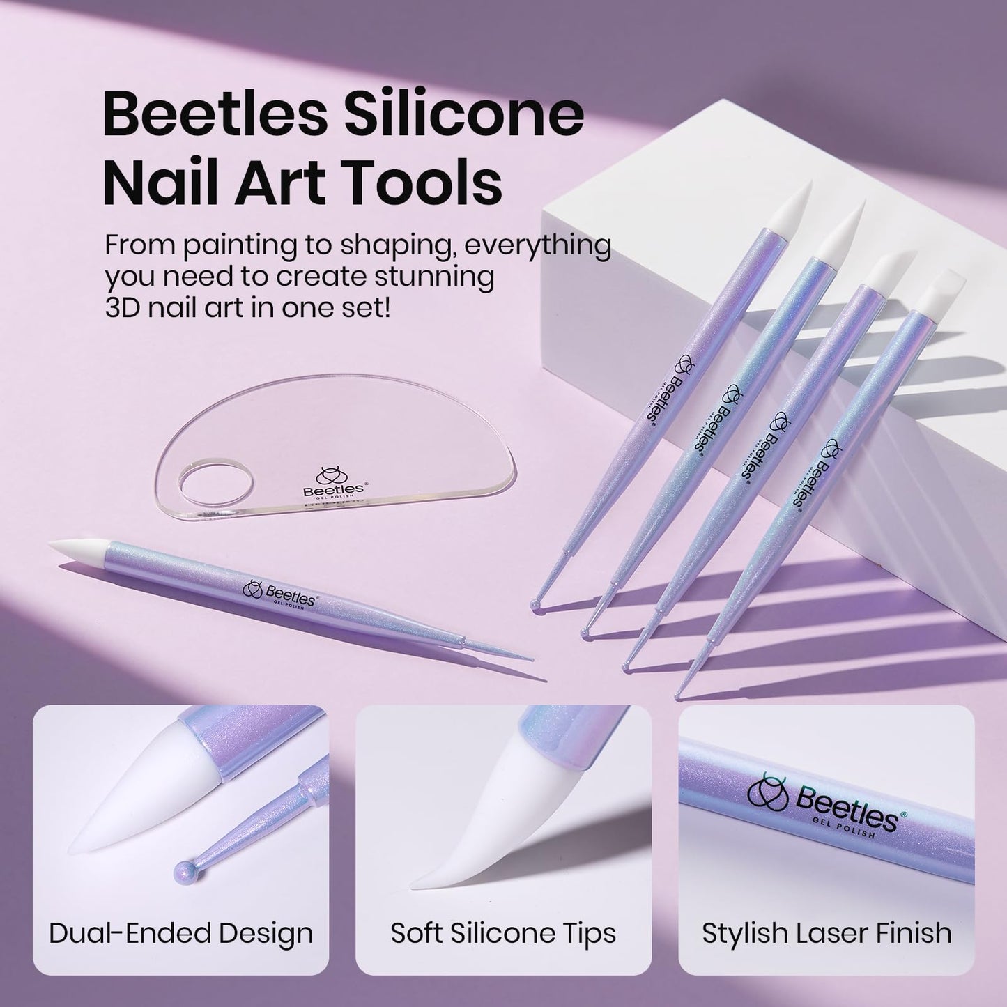 Beetles 5PCS Nail Art Dotting Tools Sculpture Pen Sculpting Tools & 31pcs Art Nail Brushes with Palette Holder All in One for Starter Manicure Design Set