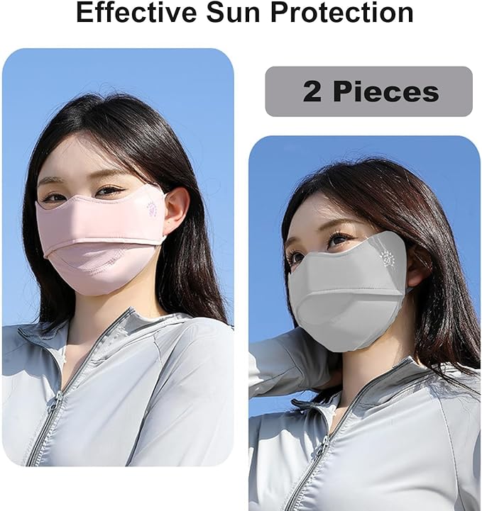 2Pcs UV Face Mask, Sun Masks for Women, Cooling Breathable Face Cover for Outdoors, Washable Reusable