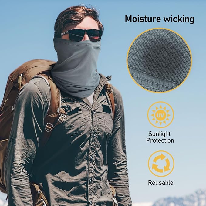 TICONN Neck Gaiter Face Cover Scarf, Breathable Sun & Wind-proof for Skiing Fishing Hiking Cycling