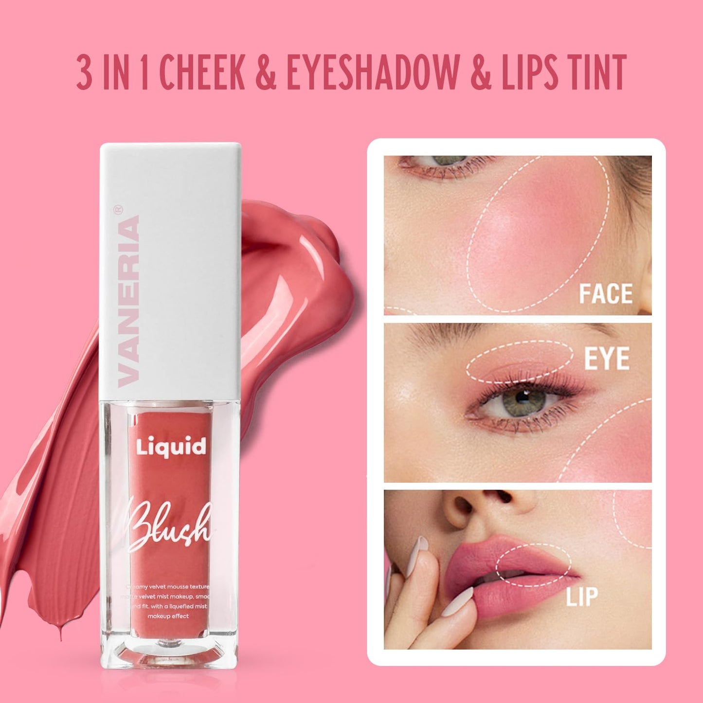 VANERIA Liquid Blush for Cheeks,Long lasting High Pigment Creme Blush,Multi-Use Makeup Blush Stick for Cheeks Lips Eyes,Natural Look Makeup Face Blushes.#2 (5g/0.17oz)