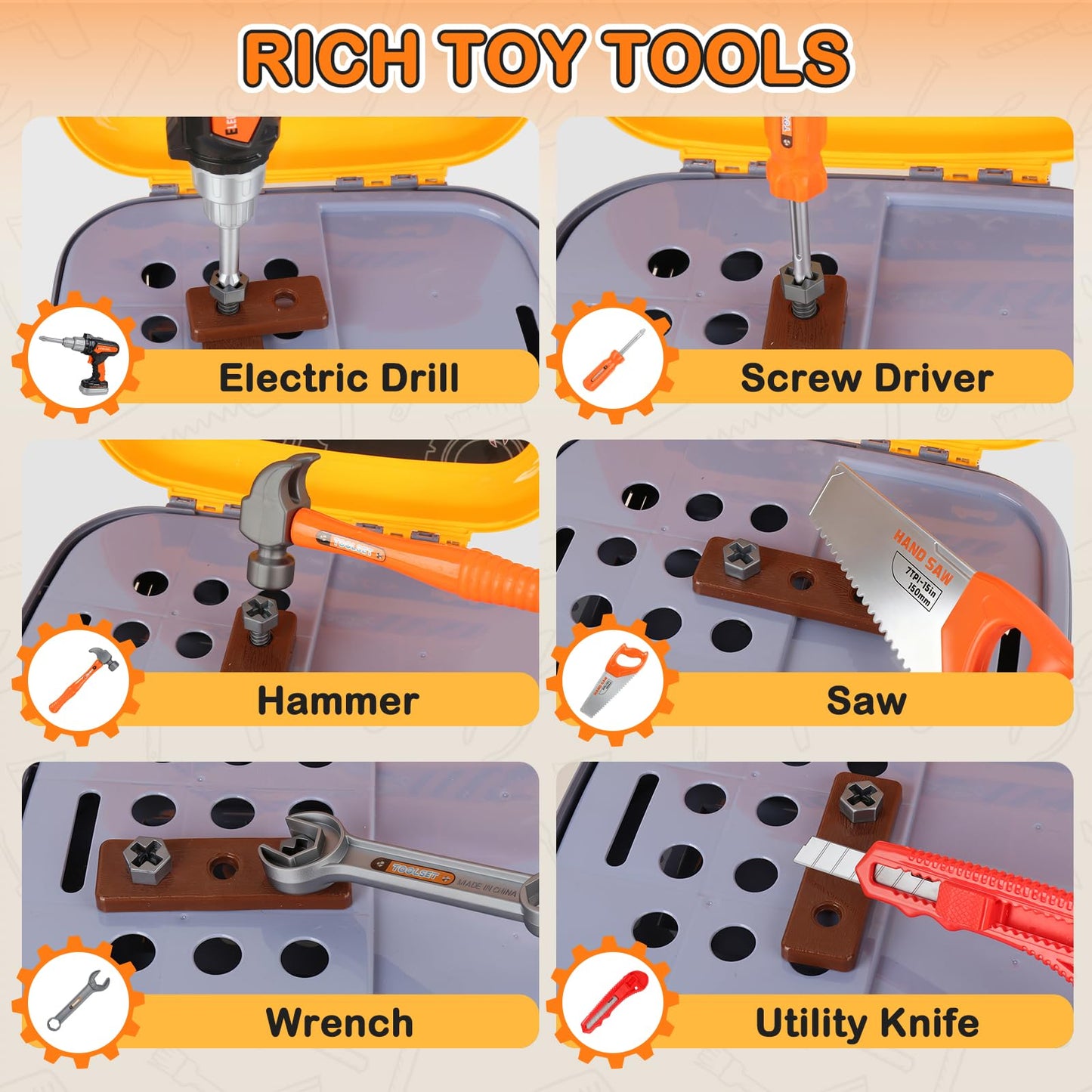 Toddler Tool Set for Age 3-5 Kids Tool Set with Tool Box and Toy Drill, Pretend Play Toy Tools Kids Construction Tools Bench for Toddlers Boys Toys 3 Year Old Gifts