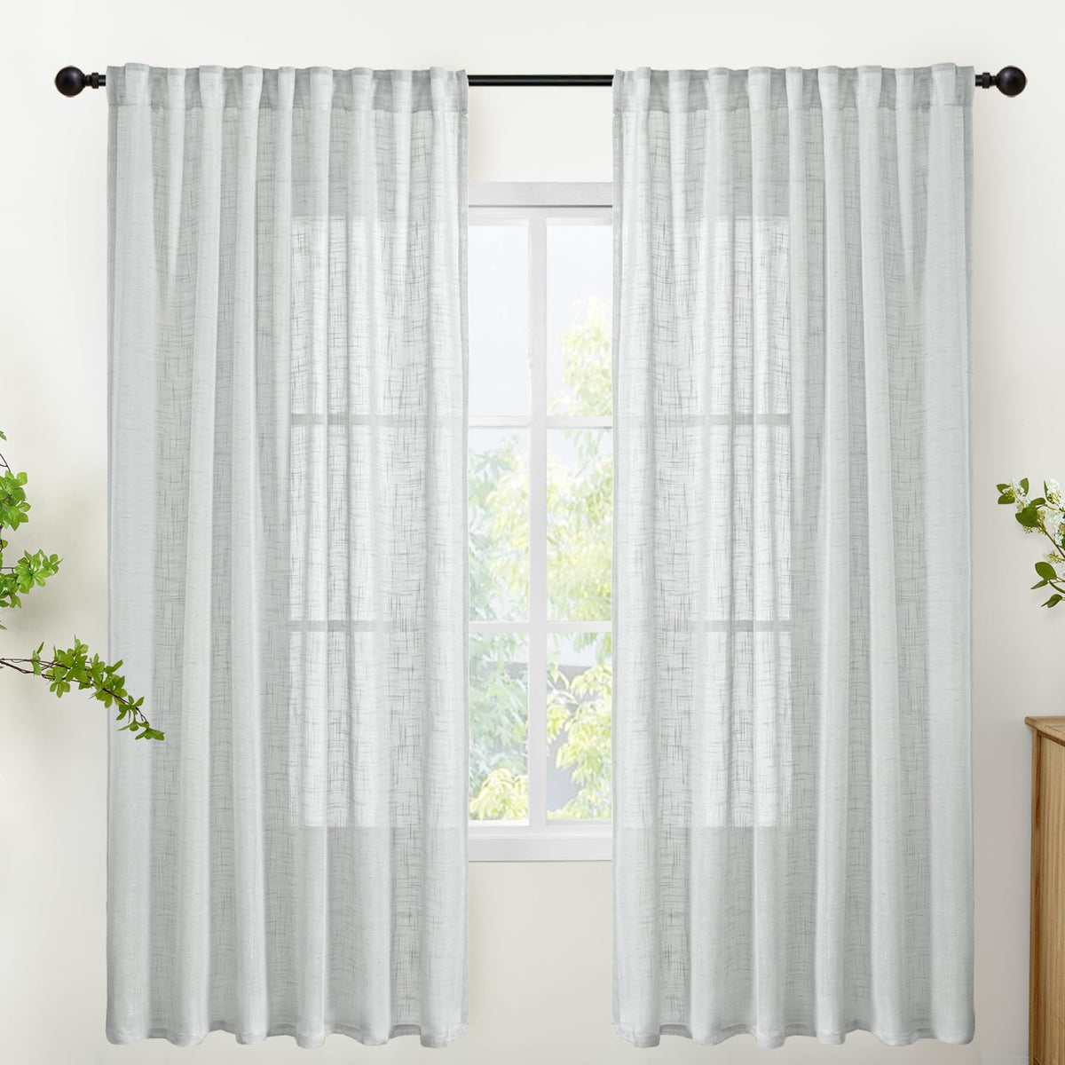 Grey Linen Curtains 72 Inch Length for Living Room (2 Count)
