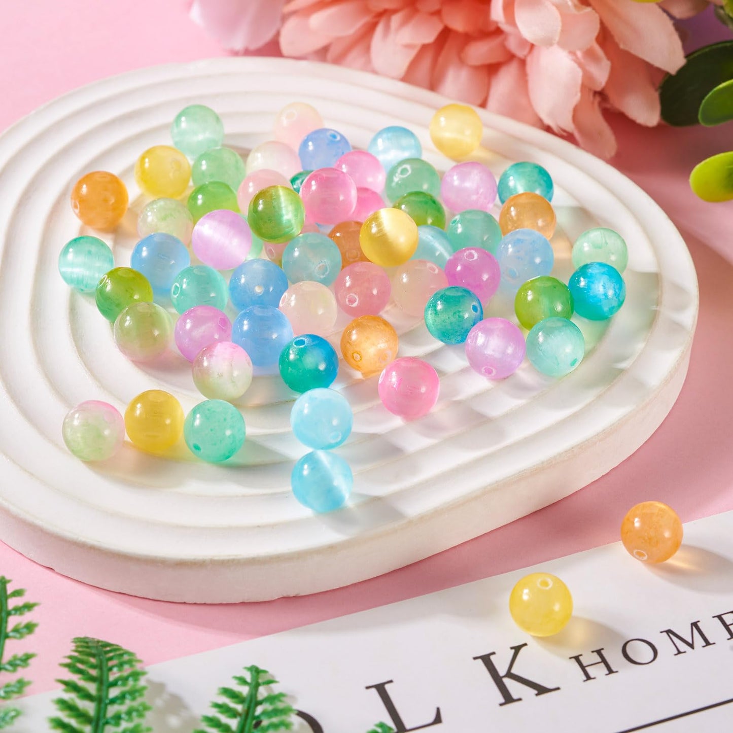 60Pcs Natural Selenite Beads 8mm Natural Stone Beads Grade A Smooth Round Gemstone Loose Bead for Women Bracelet Jewelry Making Mother’s Day