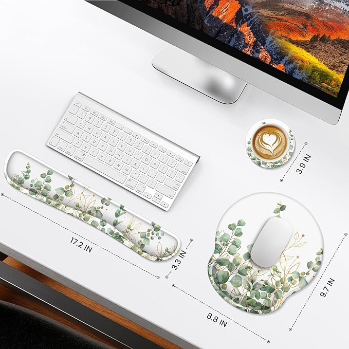 iLeadon Ergonomic Mouse Pad Set with Wrist Support, Easy Typing & Pain Relief, Non-Slip Base for Computer Home, Eucalyptus