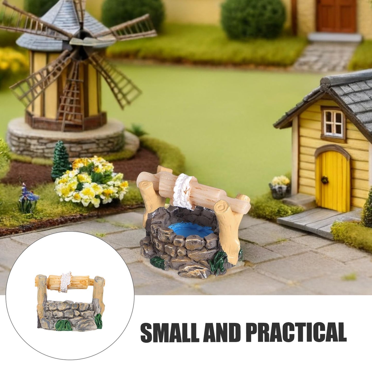 Miniature Water Well Figurine: 8Pcs Resin Fairy Garden Accessories, Tiny Water Well Micro Landscape Ornaments Kit for DIY Craft Dollhouse Decorative Accessory